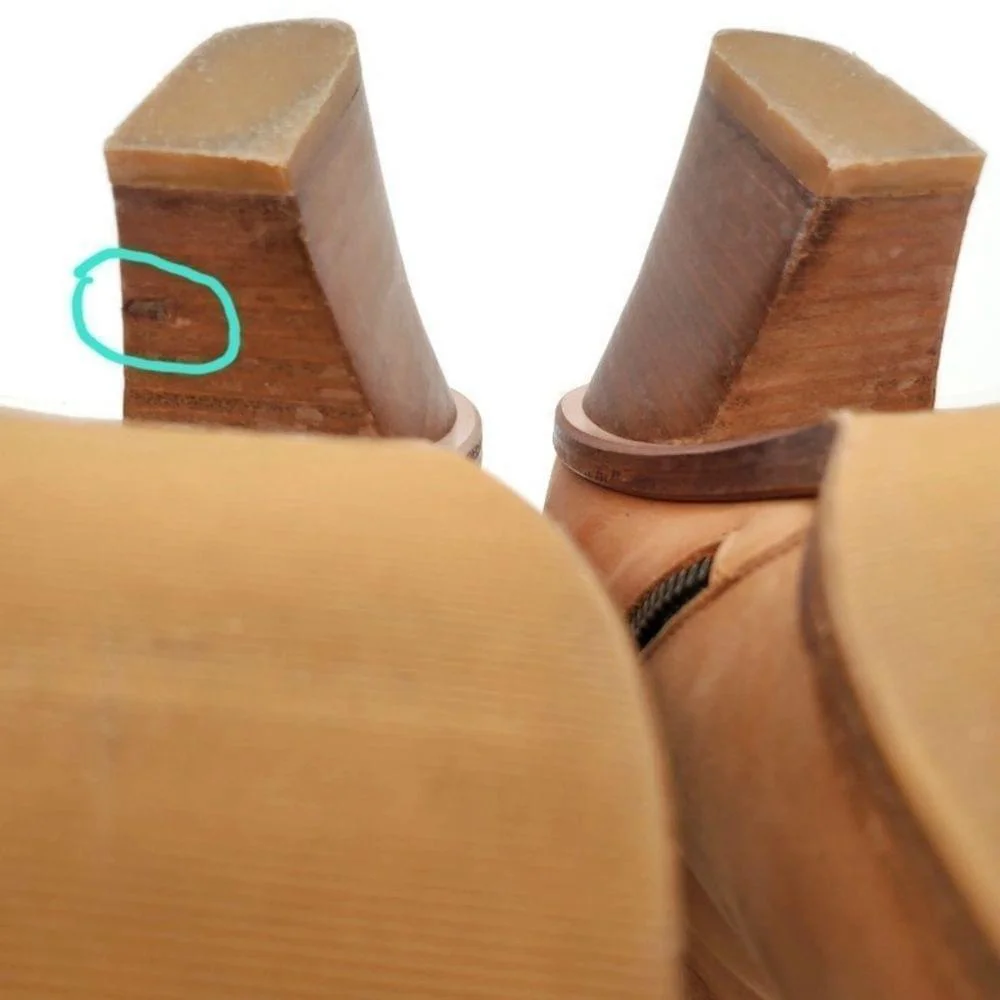 Surface To Air Tan Leather Stacked Block Side-Zip Almond Toe Ankle Boots